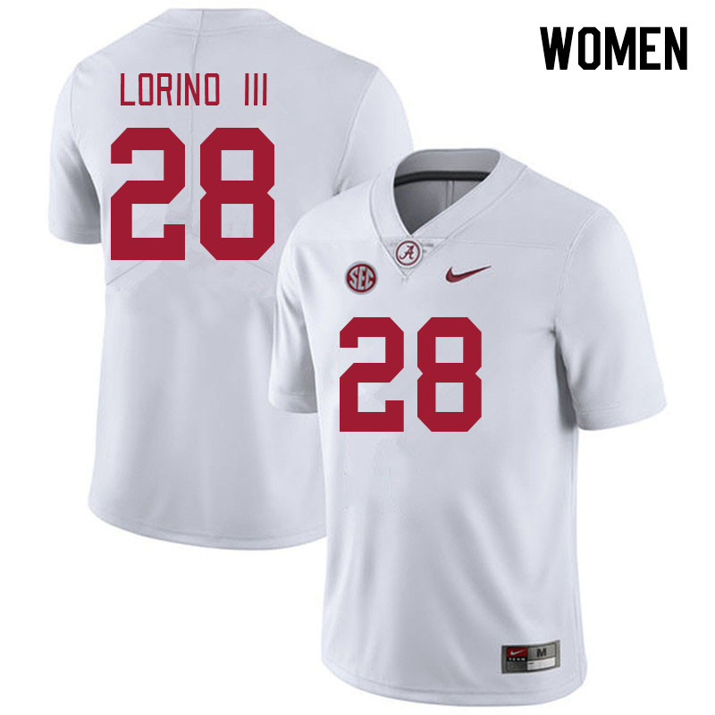 Women #28 Michael Lorino III Alabama Crimson Tide College Footabll Jerseys Stitched-White
